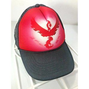 Pokémon Go Airbrush Look Black And Red Trucker Hat Adjustable 6- Panel